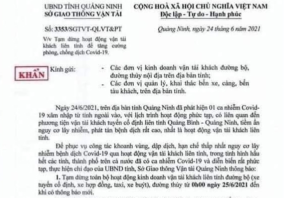 Thêm ca mắc Covid-19, Quảng Ninh tạm dừng vận tải khách liên tỉnh